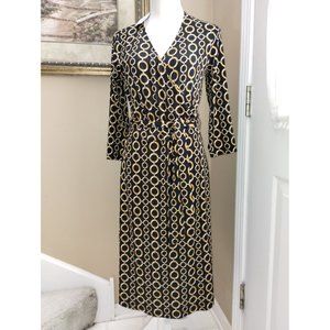 NWT EVAN PICONE WOMEN'S Chain Faux Wrap Black Gold Dress Medium